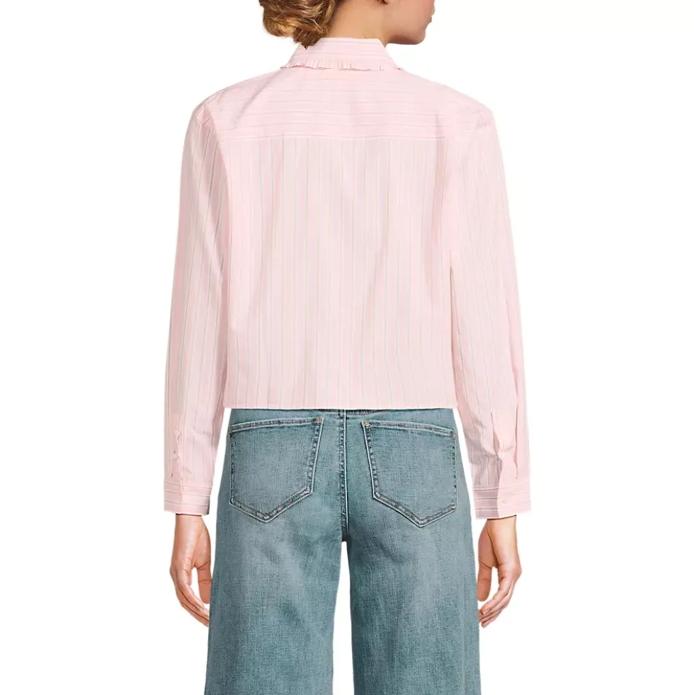 Women's Poplin Cropped Shirt with Ruffles
