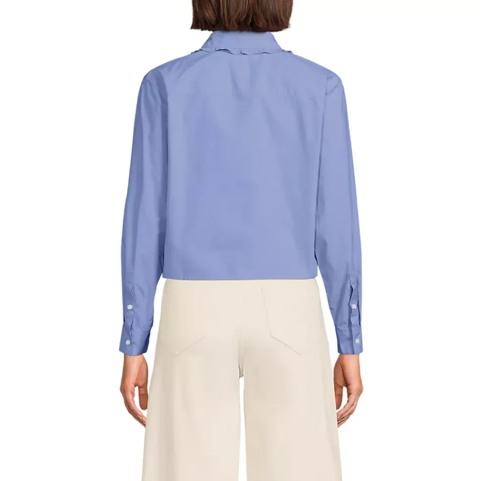 Women's Poplin Cropped Shirt with Ruffles