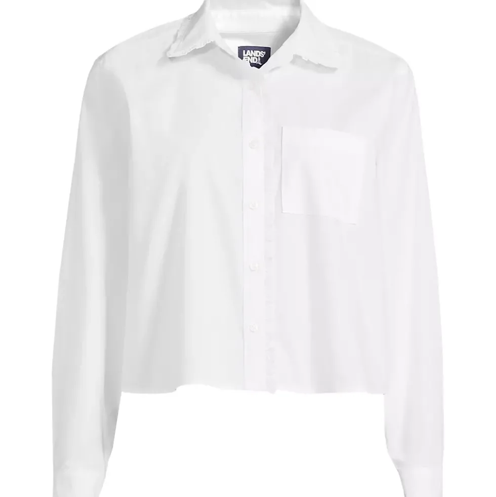 Women's Poplin Cropped Shirt with Ruffles