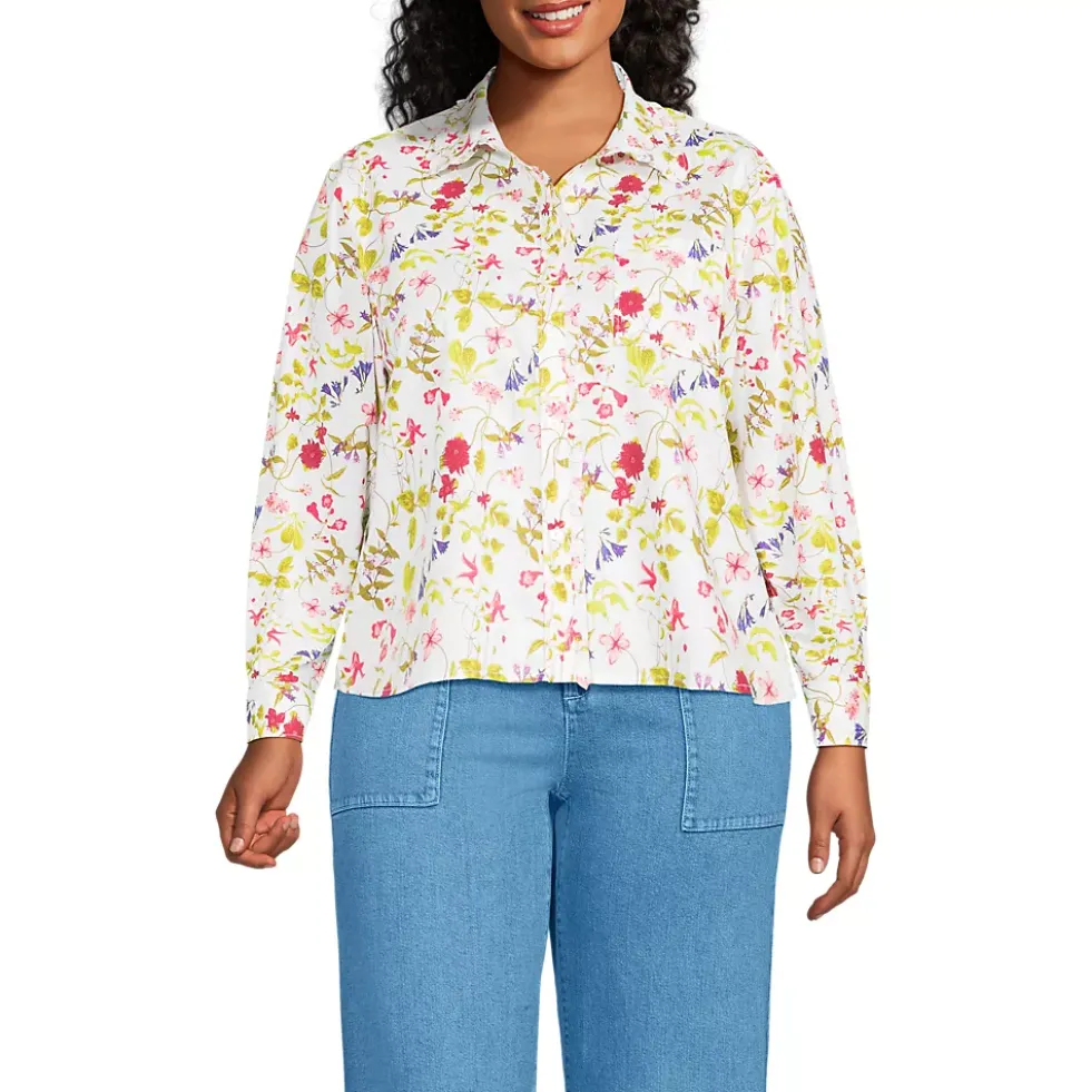 Women's Poplin Cropped Shirt with Ruffles