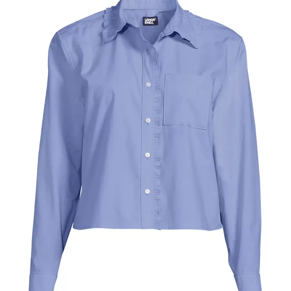 Women's Poplin Cropped Shirt with Ruffles