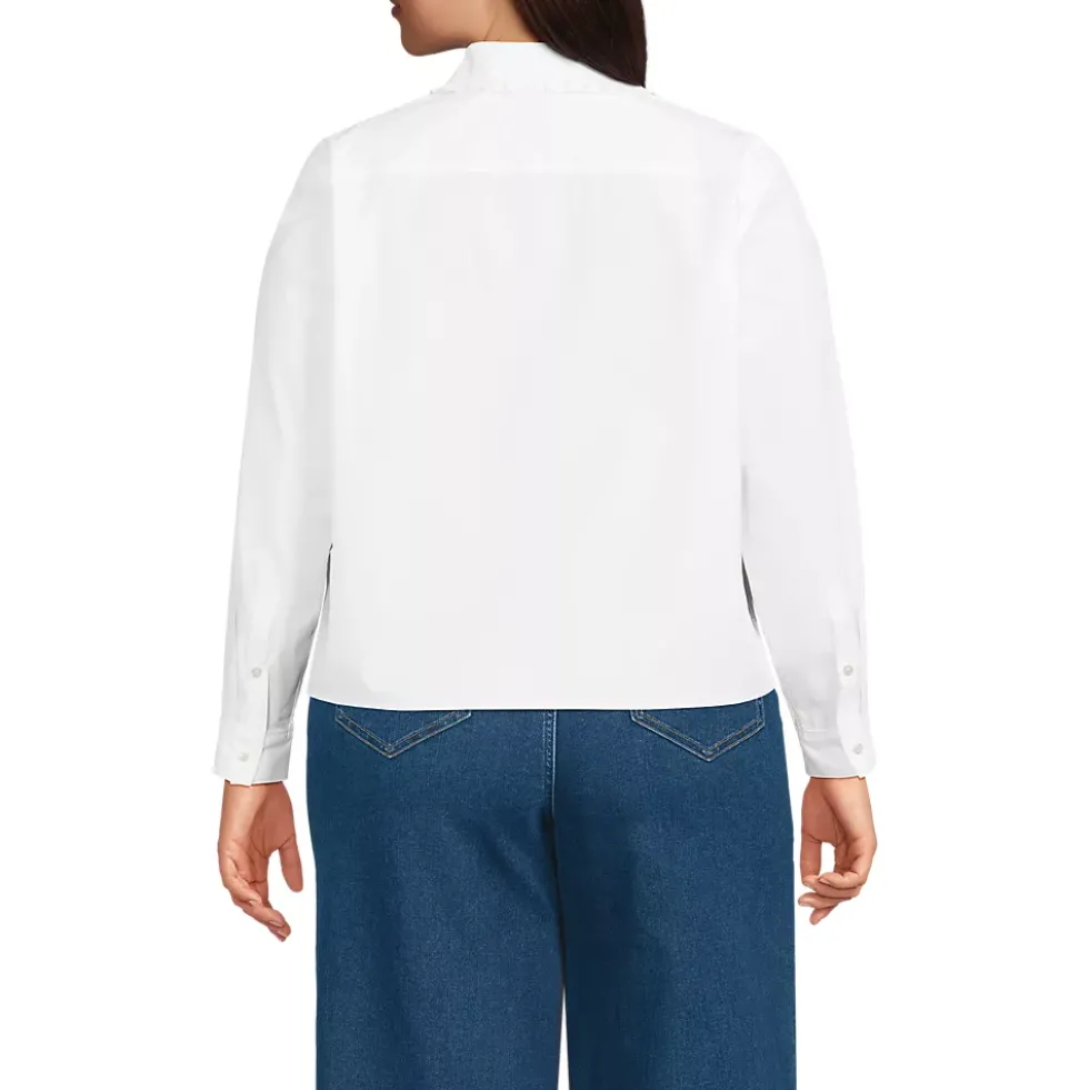 Women's Poplin Cropped Shirt with Ruffles