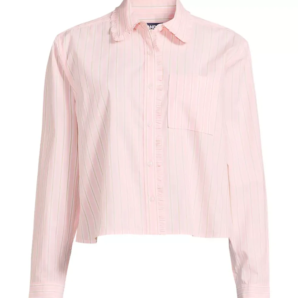 Women's Poplin Cropped Shirt with Ruffles