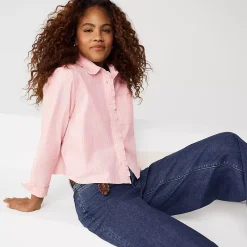 Women's Poplin Cropped Shirt with Ruffles