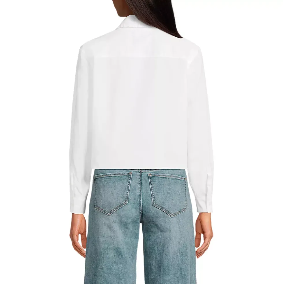 Women's Poplin Cropped Shirt with Ruffles