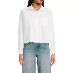 Women's Poplin Cropped Shirt with Ruffles