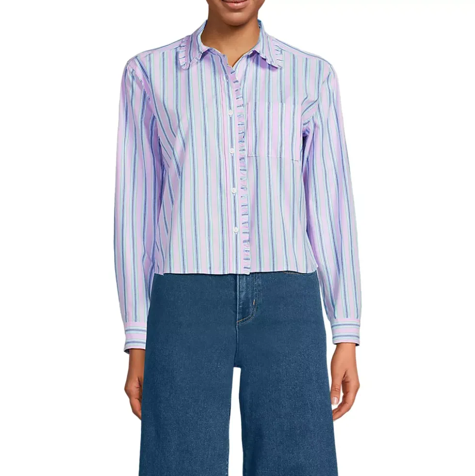Women's Poplin Cropped Shirt with Ruffles