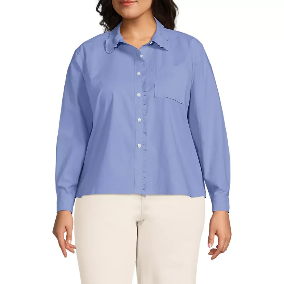 Women's Poplin Cropped Shirt with Ruffles