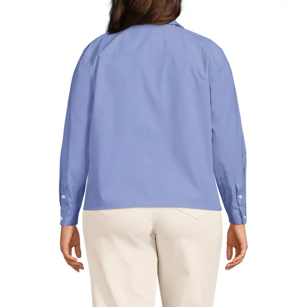 Women's Poplin Cropped Shirt with Ruffles