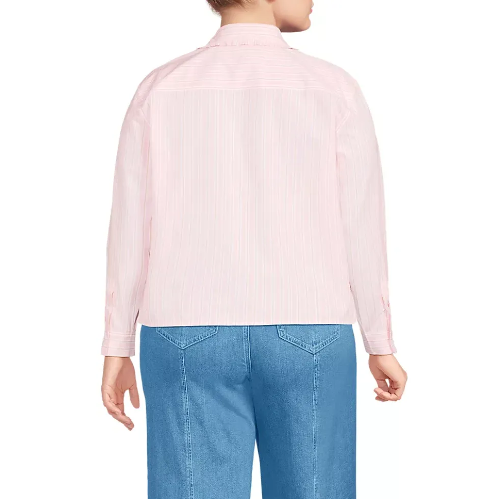 Women's Poplin Cropped Shirt with Ruffles