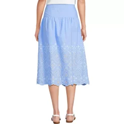 Women's Poplin Drop Waist Embroidered Eyelet Midi Skirt