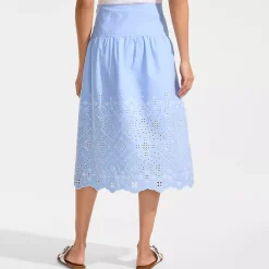 Women's Poplin Drop Waist Embroidered Eyelet Midi Skirt