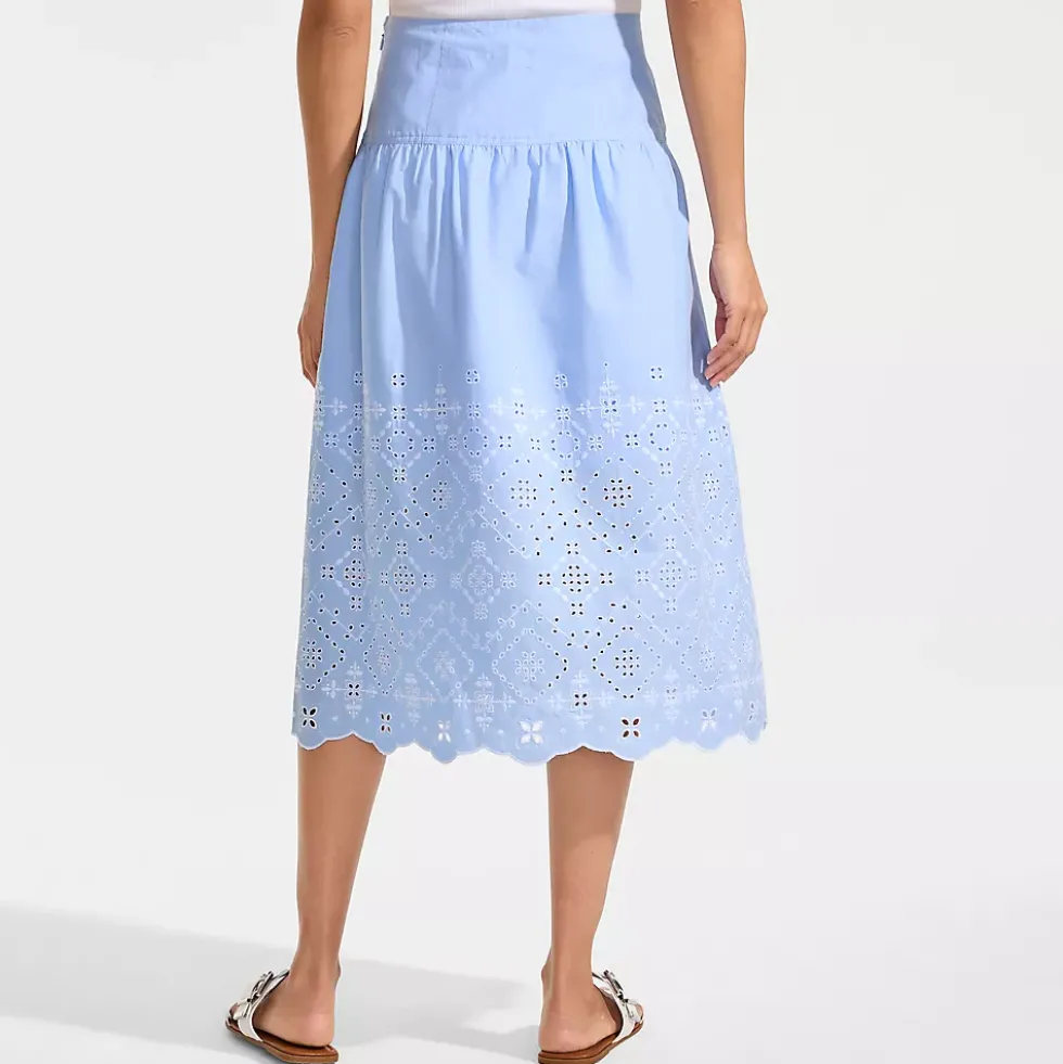 Women's Poplin Drop Waist Embroidered Eyelet Midi Skirt
