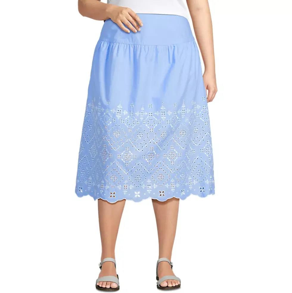 Women's Poplin Drop Waist Embroidered Eyelet Midi Skirt
