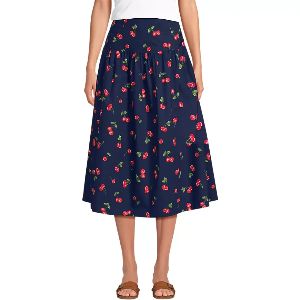 Women's Poplin Drop Waist Midi Skirt - Set Bottom