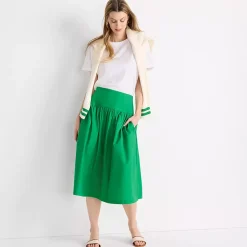 Women's Poplin Drop Waist Midi Skirt - Set Bottom