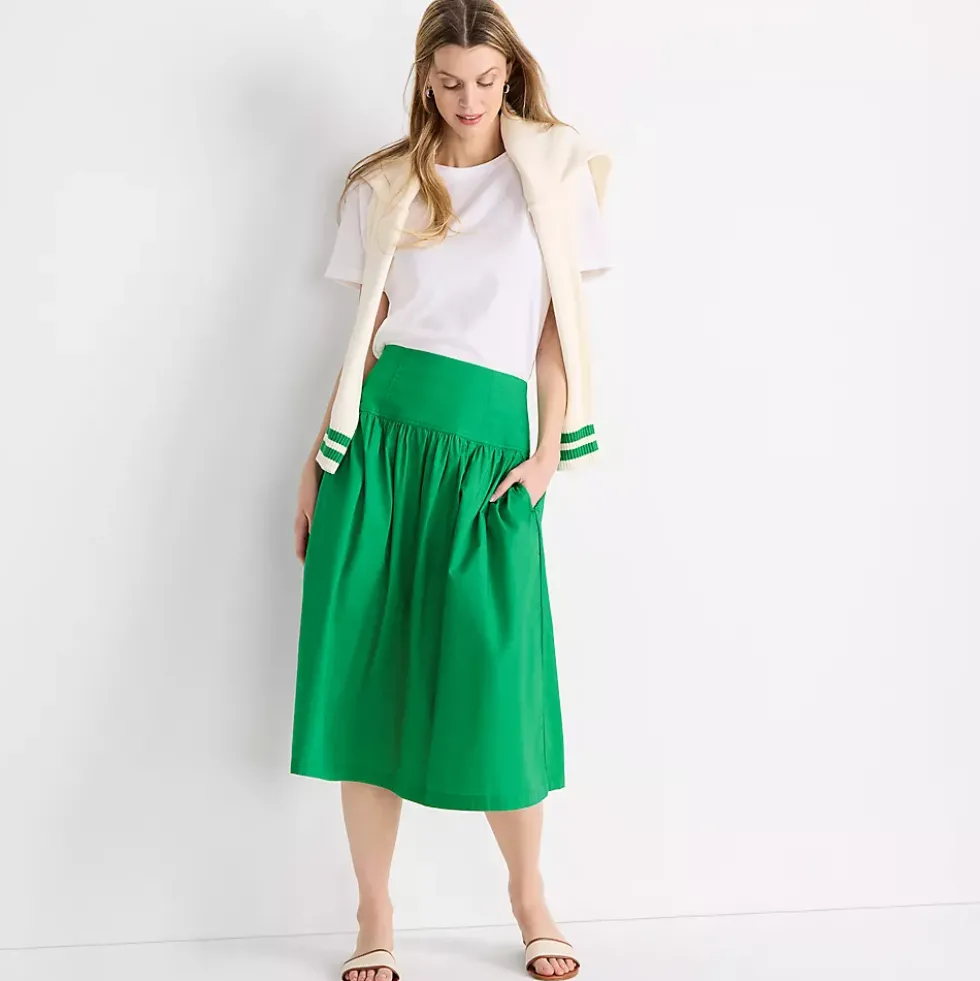 Women's Poplin Drop Waist Midi Skirt - Set Bottom