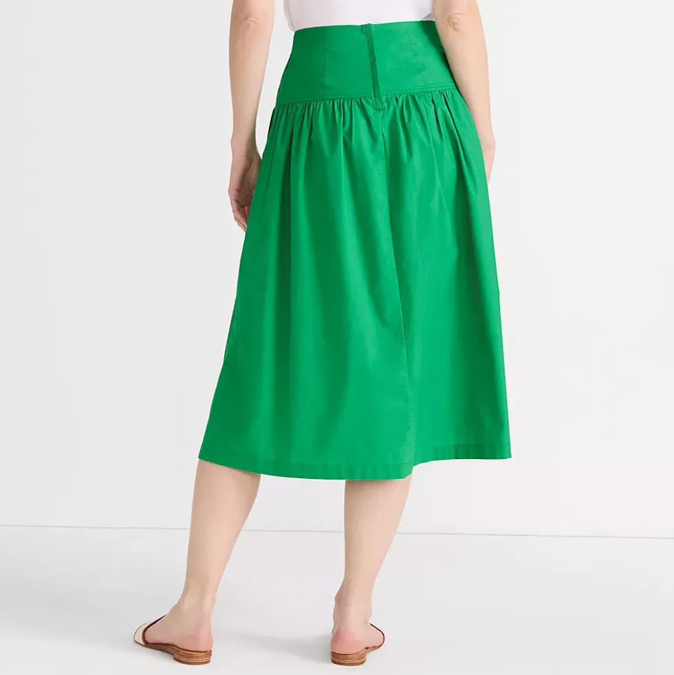 Women's Poplin Drop Waist Midi Skirt - Set Bottom