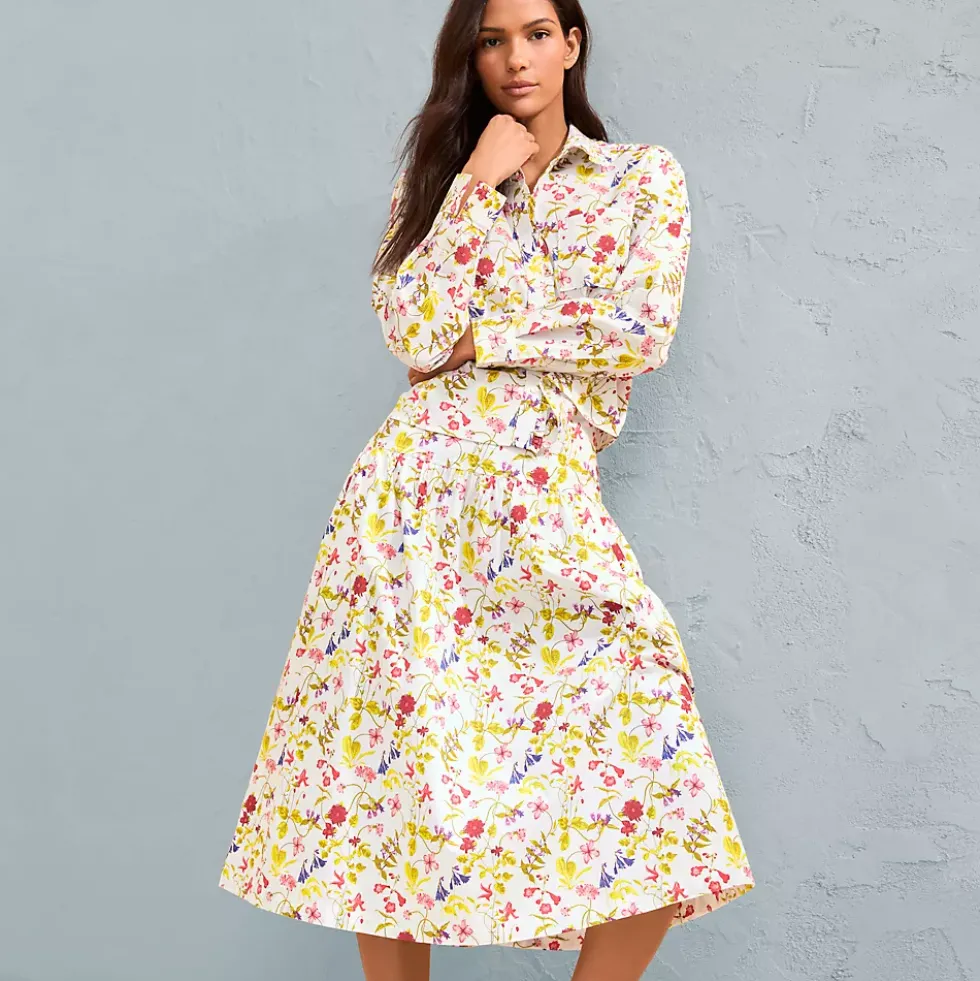 Women's Poplin Drop Waist Midi Skirt - Set Bottom