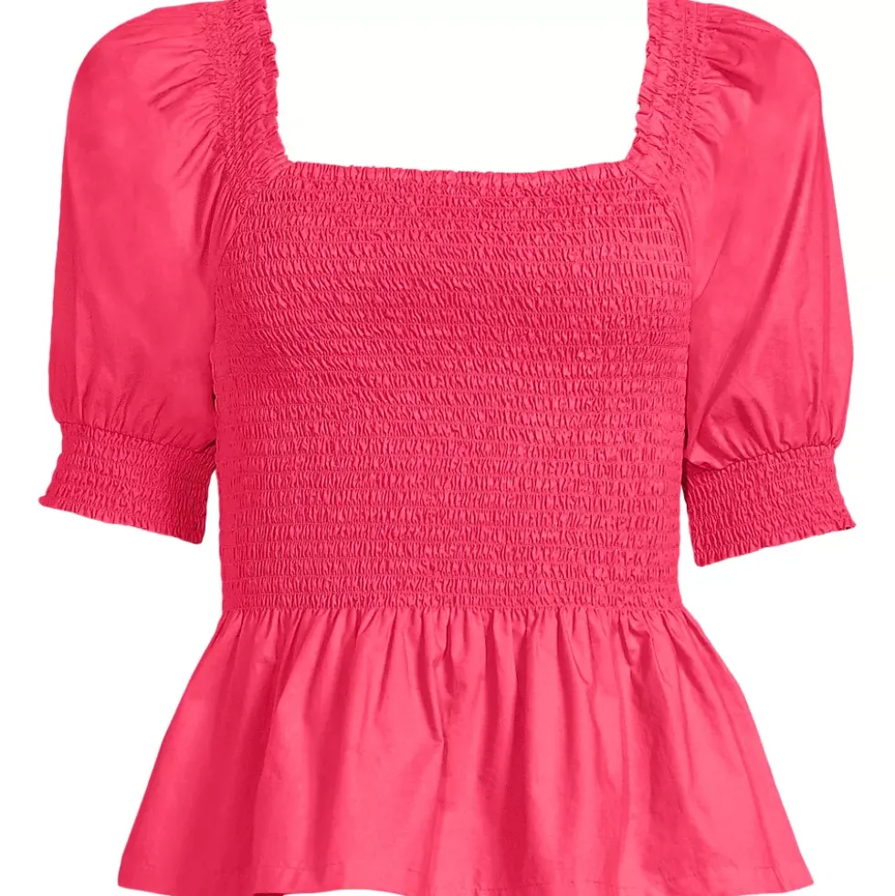 Women's Poplin Elbow Sleeve Smocked Top