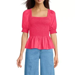 Women's Poplin Elbow Sleeve Smocked Top