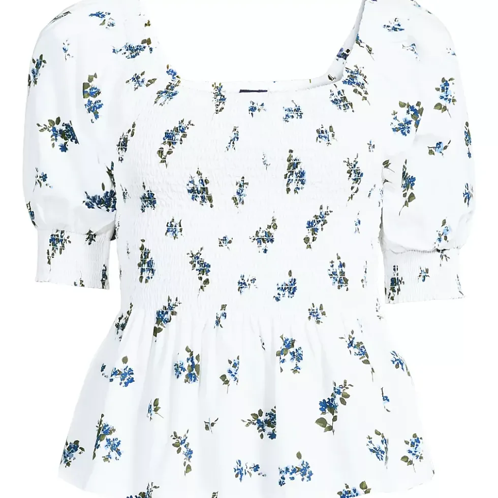 Women's Poplin Elbow Sleeve Smocked Top