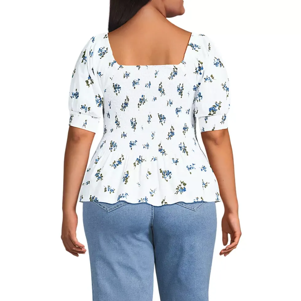 Women's Poplin Elbow Sleeve Smocked Top