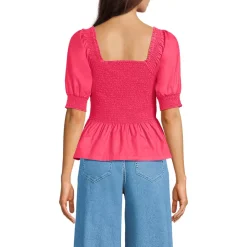 Women's Poplin Elbow Sleeve Smocked Top