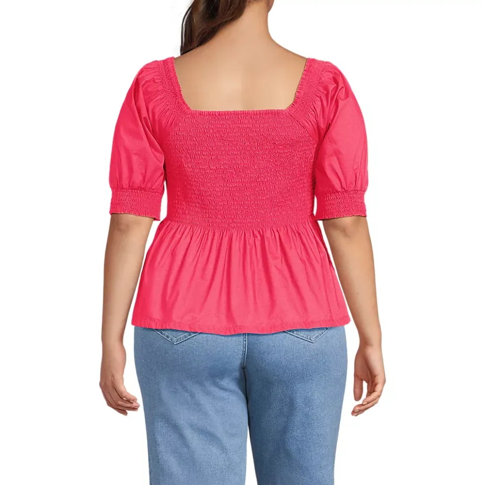 Women's Poplin Elbow Sleeve Smocked Top