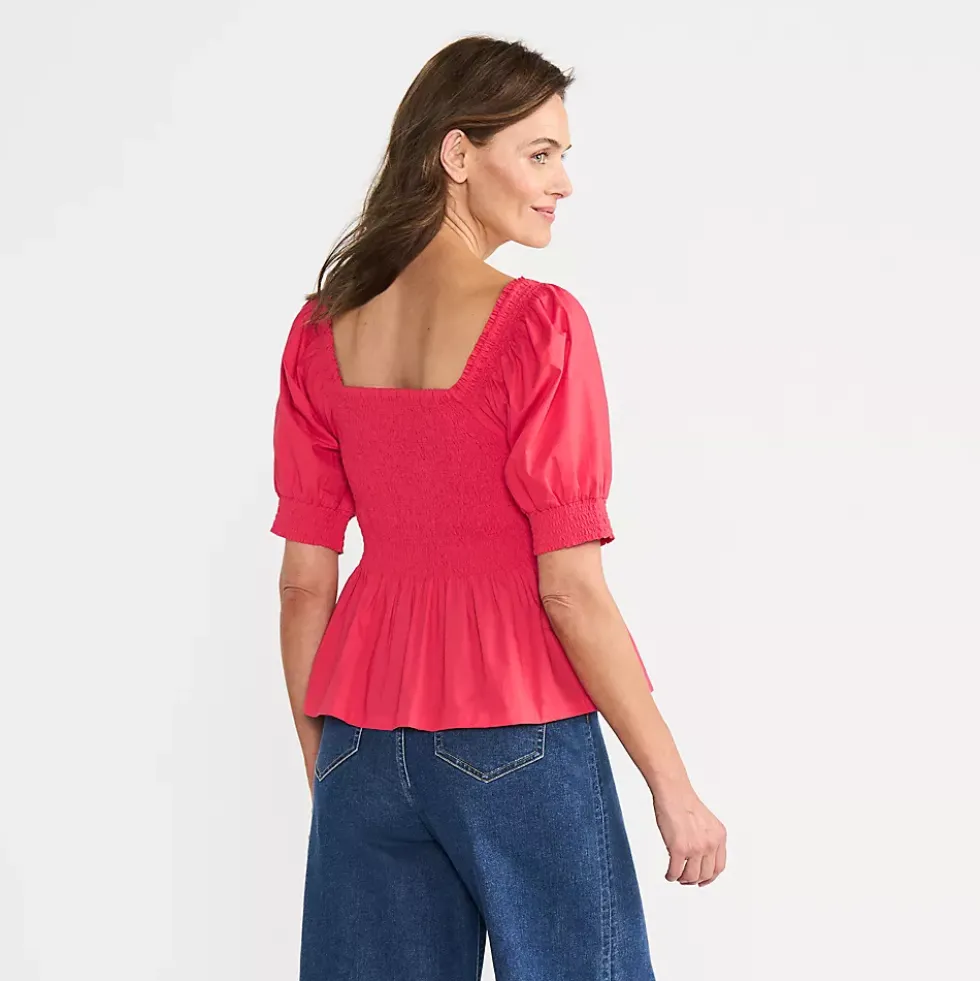 Women's Poplin Elbow Sleeve Smocked Top