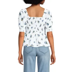 Women's Poplin Elbow Sleeve Smocked Top