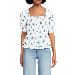 Women's Poplin Elbow Sleeve Smocked Top