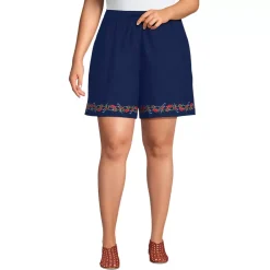 Women's Poplin Embroidered High Rise 7" Pull On Shorts