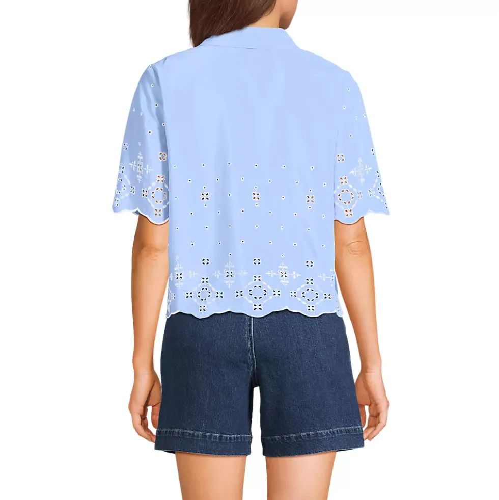 Women's Poplin Eyelet Button Front Shirt
