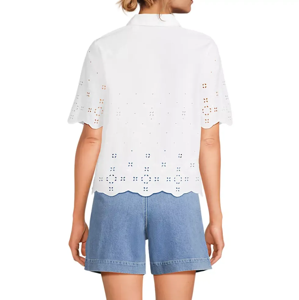 Women's Poplin Eyelet Button Front Shirt