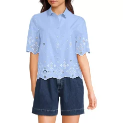Women's Poplin Eyelet Button Front Shirt
