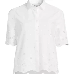 Women's Poplin Eyelet Button Front Shirt