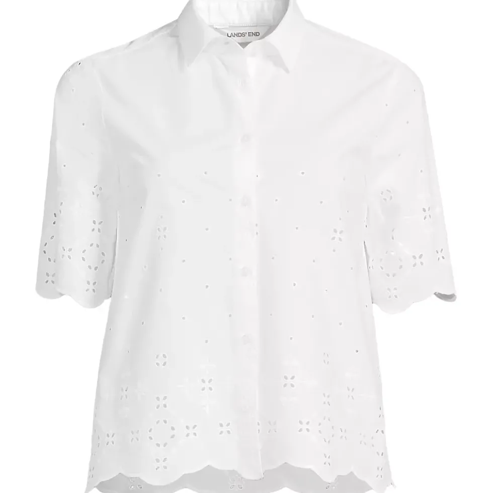 Women's Poplin Eyelet Button Front Shirt