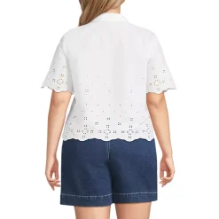 Women's Poplin Eyelet Button Front Shirt