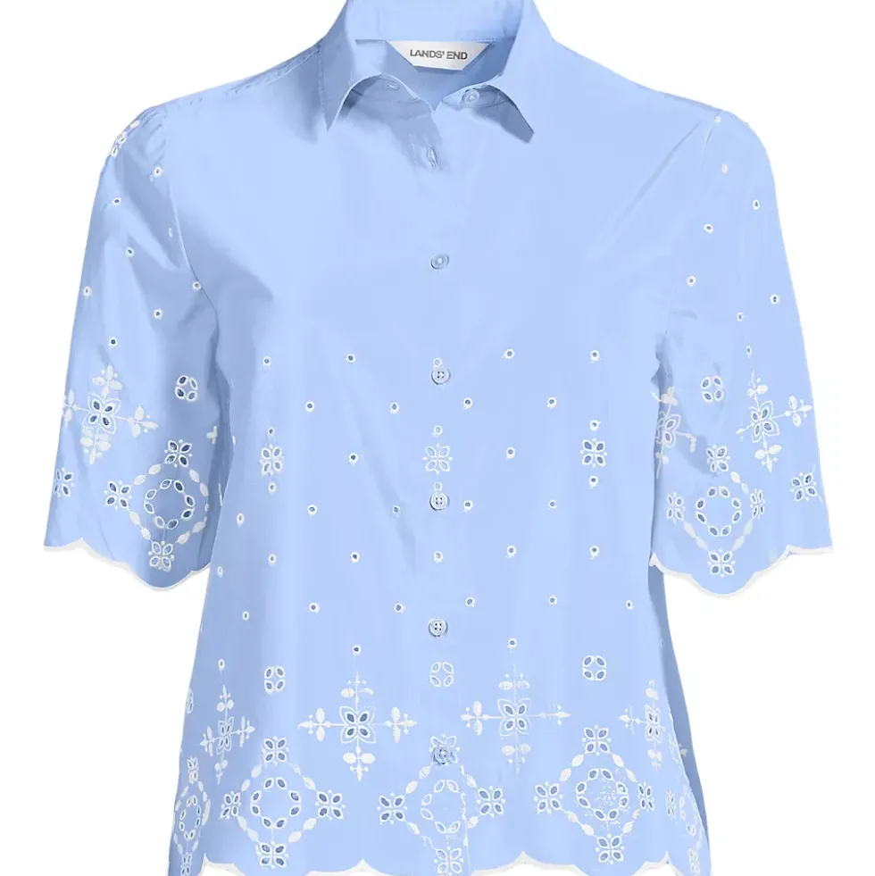 Women's Poplin Eyelet Button Front Shirt