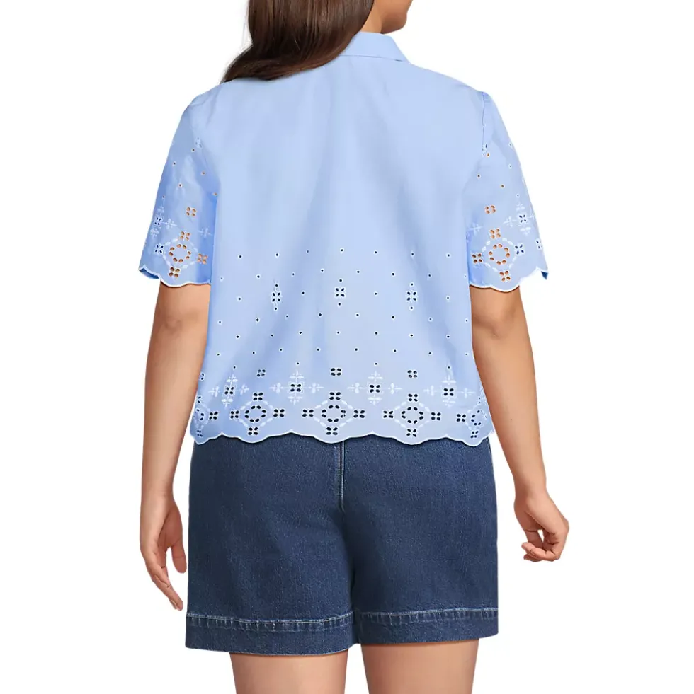 Women's Poplin Eyelet Button Front Shirt