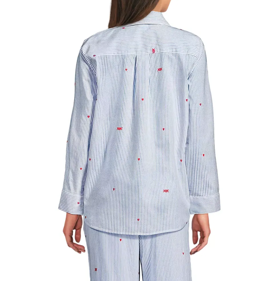 Women's Poplin Long Sleeve Button Front Sleep Top