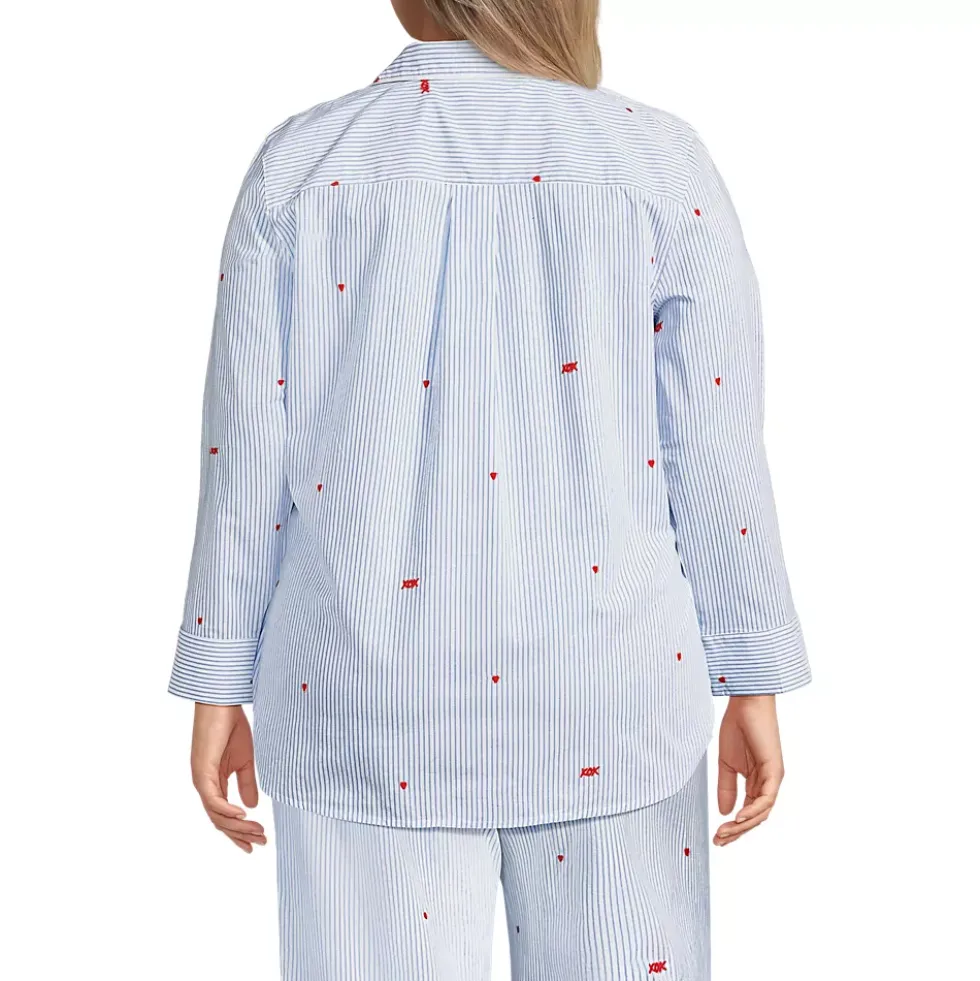 Women's Poplin Long Sleeve Button Front Sleep Top