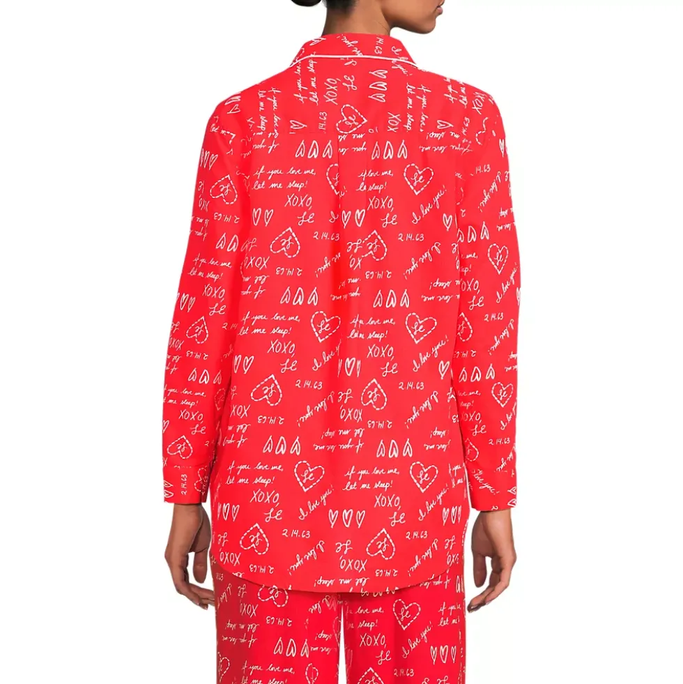 Women's Poplin Long Sleeve Button Front Sleep Top
