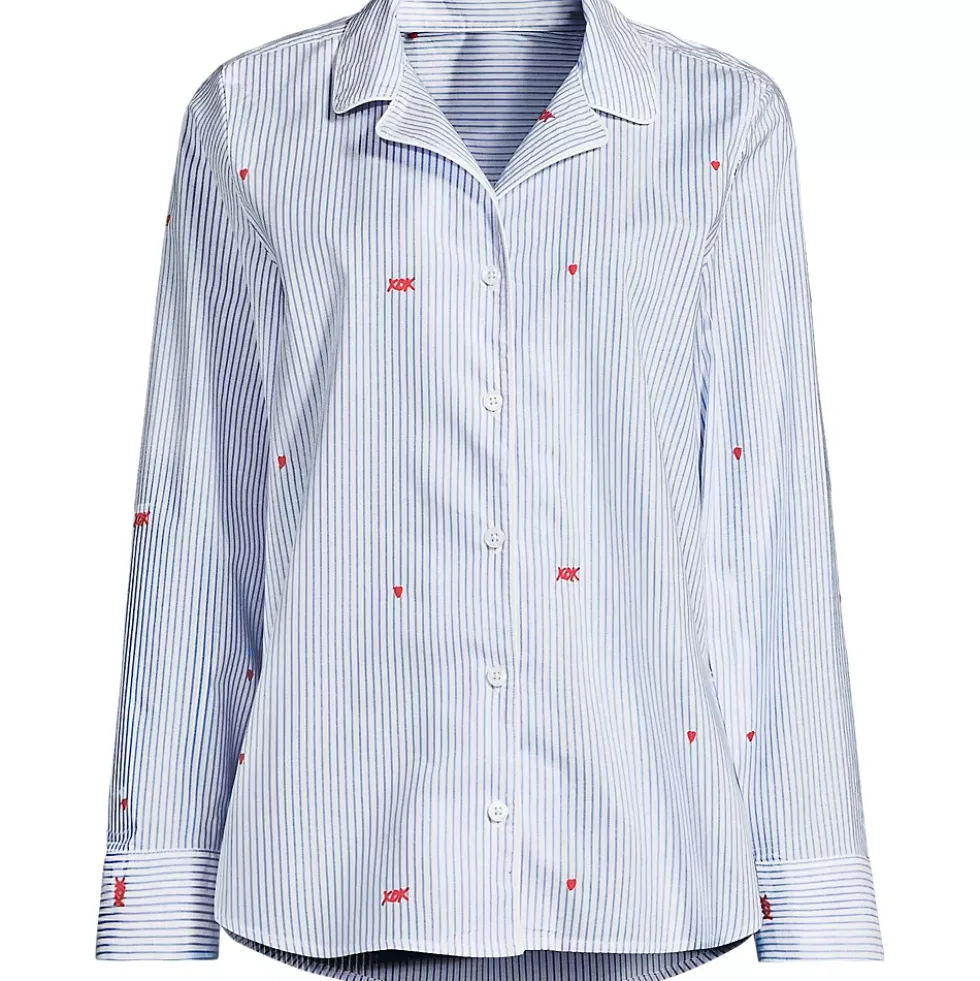 Women's Poplin Long Sleeve Button Front Sleep Top