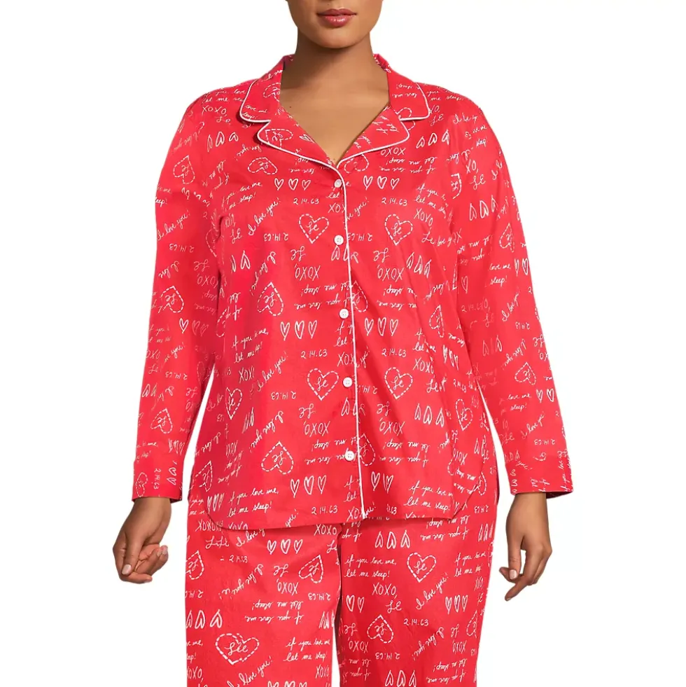 Women's Poplin Long Sleeve Button Front Sleep Top