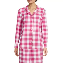 Women's Poplin Long Sleeve Button Front Sleep Top