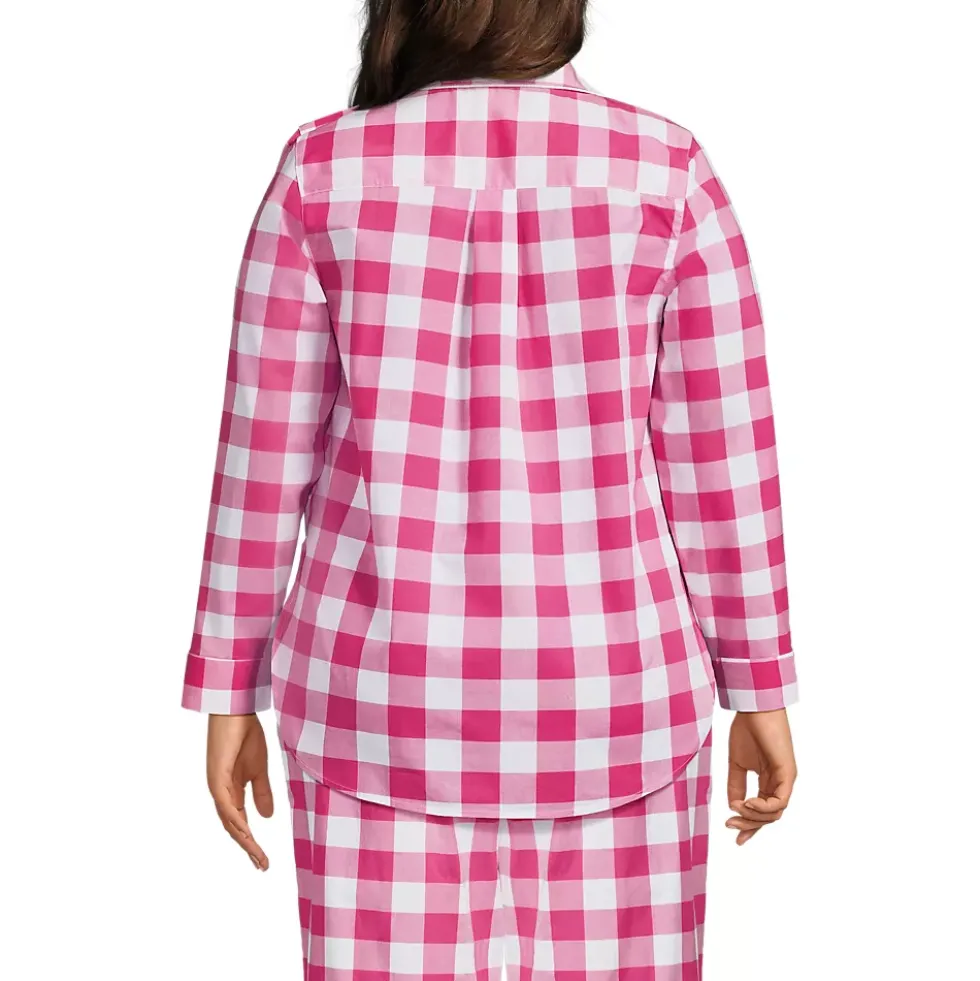 Women's Poplin Long Sleeve Button Front Sleep Top