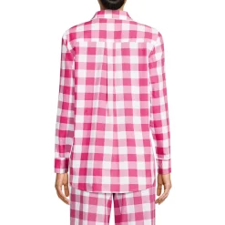 Women's Poplin Long Sleeve Button Front Sleep Top