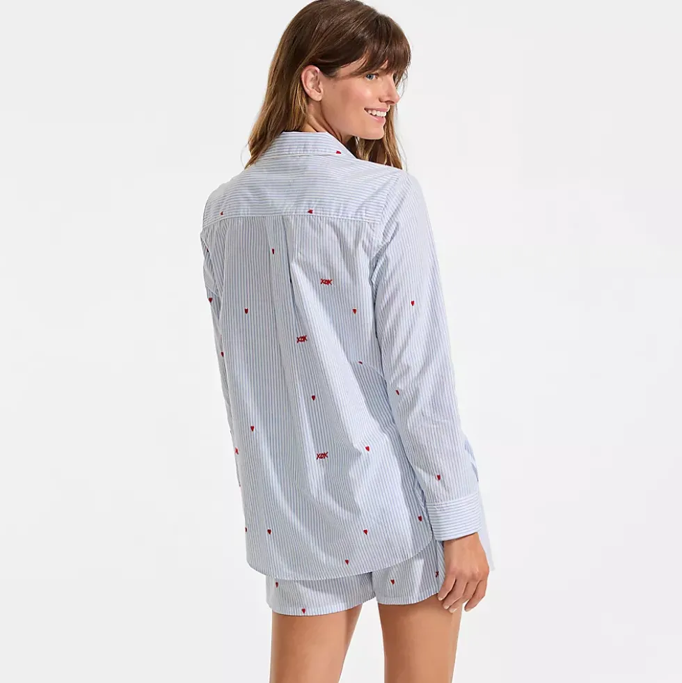 Women's Poplin Long Sleeve Button Front Sleep Top